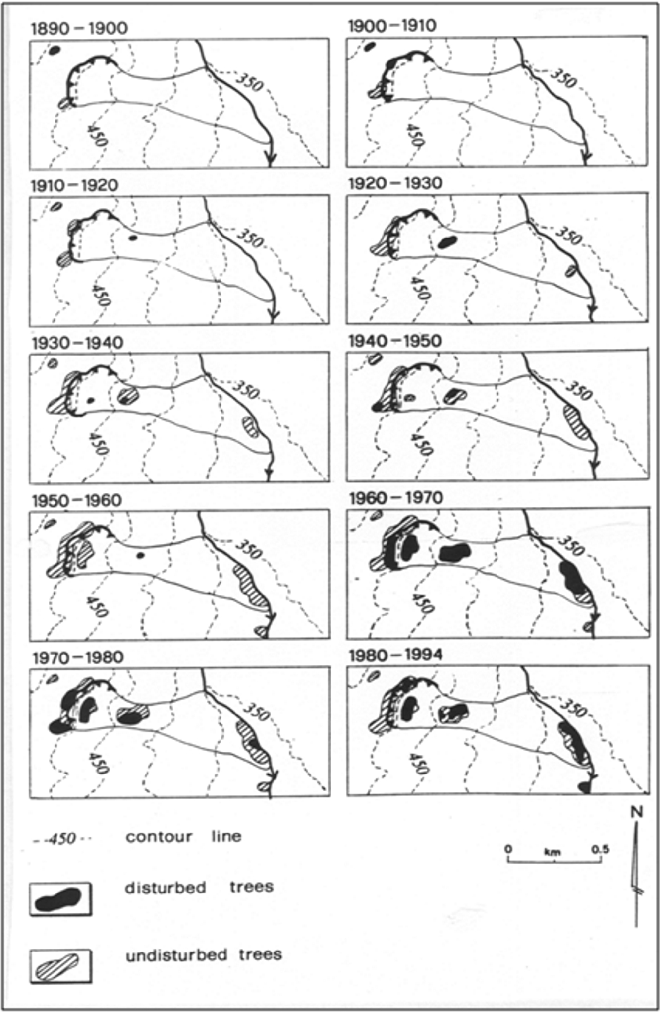 fig.5 - Mappe spazio temporali della frana di Monte Rufeno - Acquapendente (VT)
